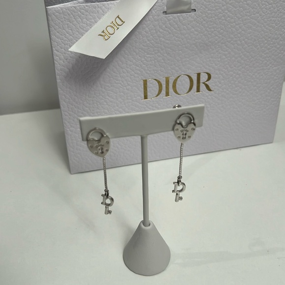 DIOR SILVER Lock & Key Dangling Earrings 2.5” - Picture 1 of 5